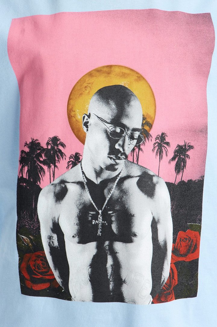 Tupac Sunset Palm Tee - Light Blue