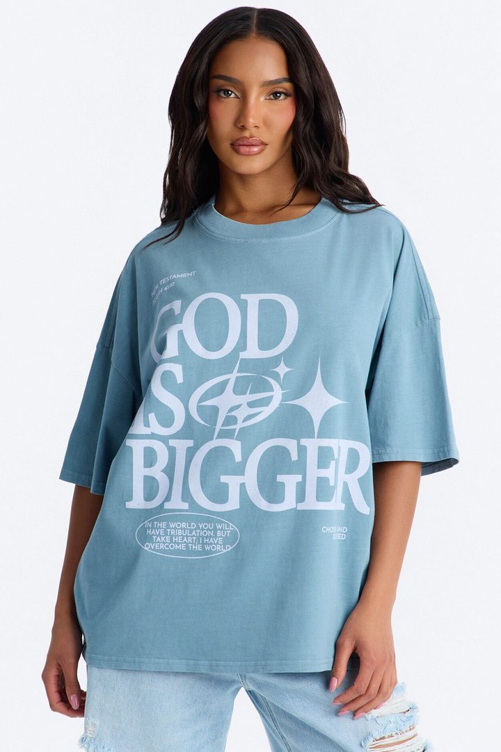 God Is Bigger Washed T-Shirt - Blue