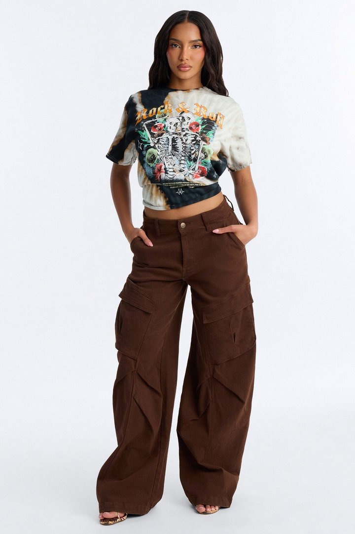 Rock & Roll Bleach Wash Crop Tee - Black Wash
