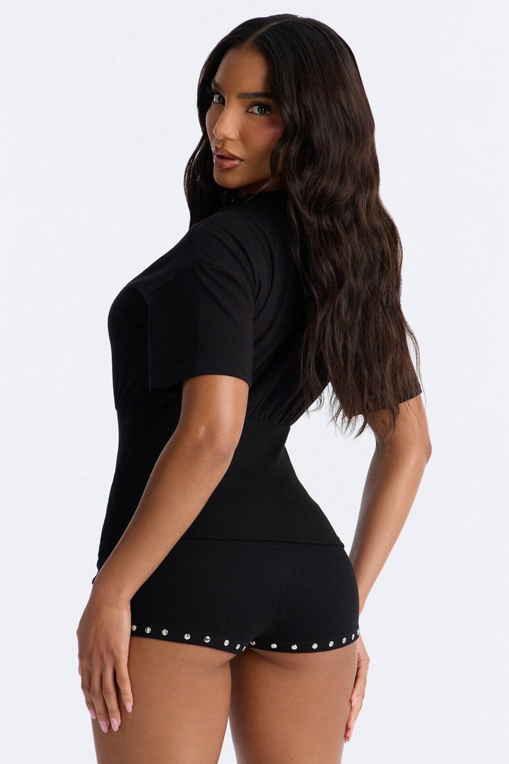 He's A Cowboy Corset Baby Tee - Black