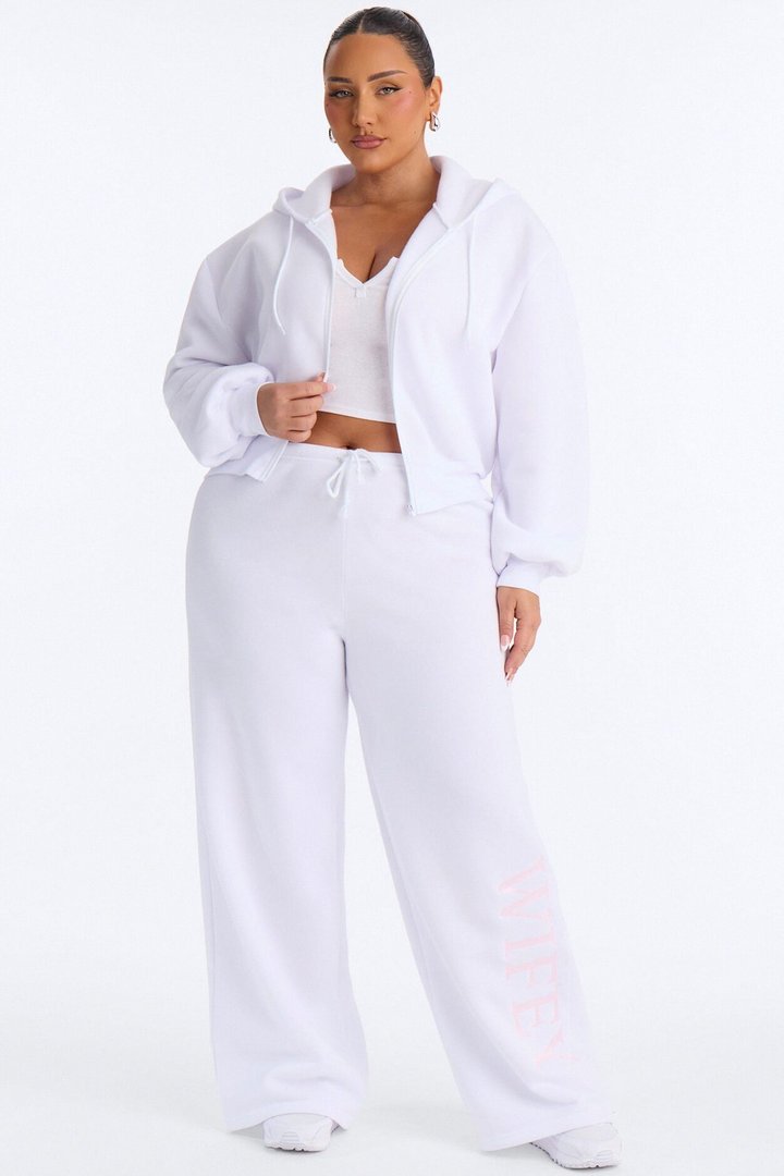 Wifey Era Fleece Pant Set - White/Pink