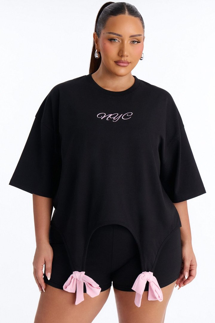 New York Or BowWhere Short Set - Black/Pink