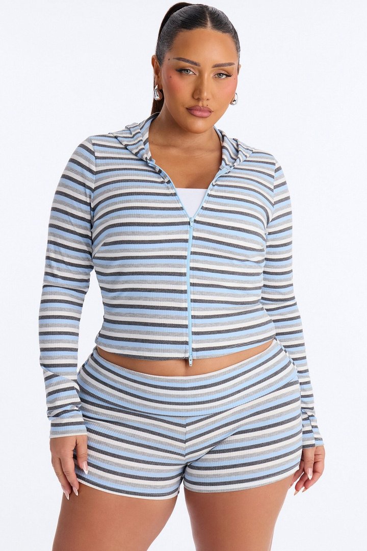 Liliana Striped Ribbed Short Set - Blue/combo