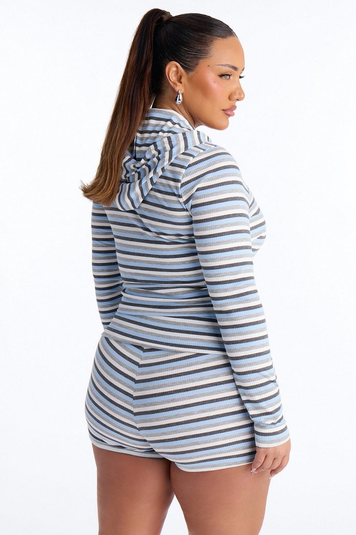 Liliana Striped Ribbed Short Set - Blue/combo