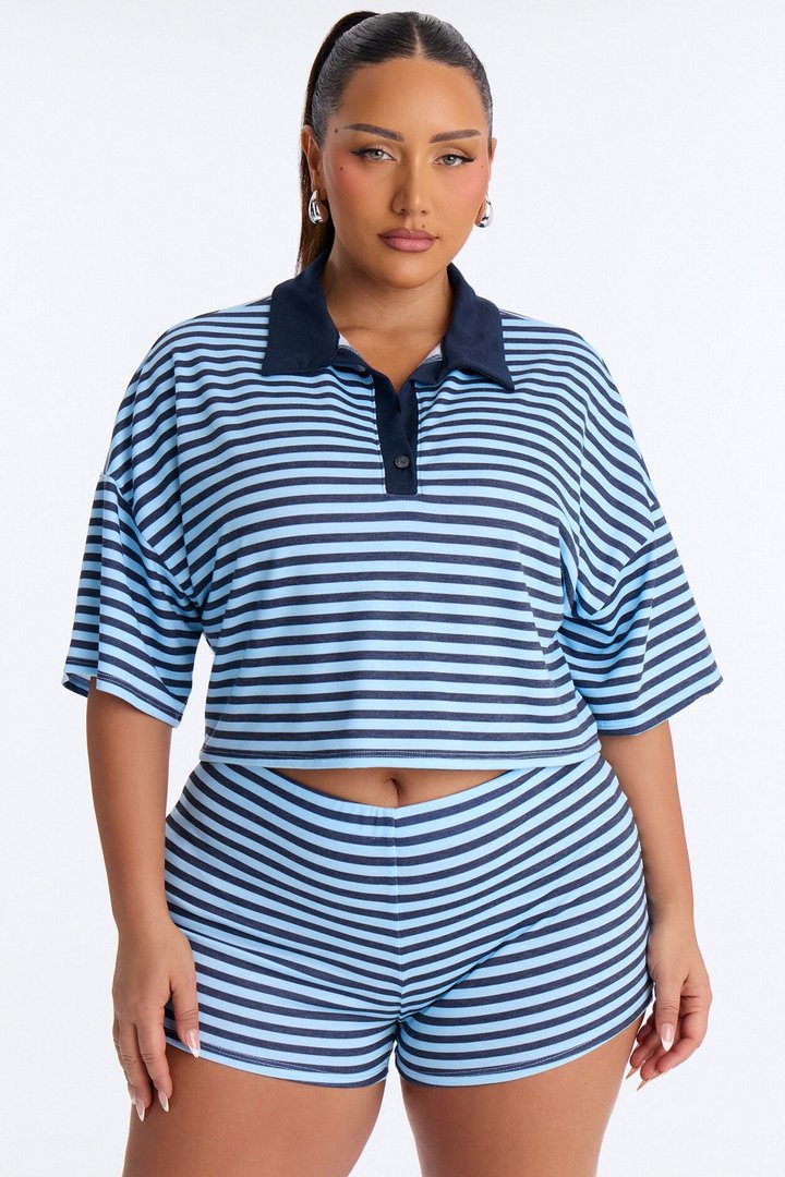 Ellie Striped Short Set - Blue/combo