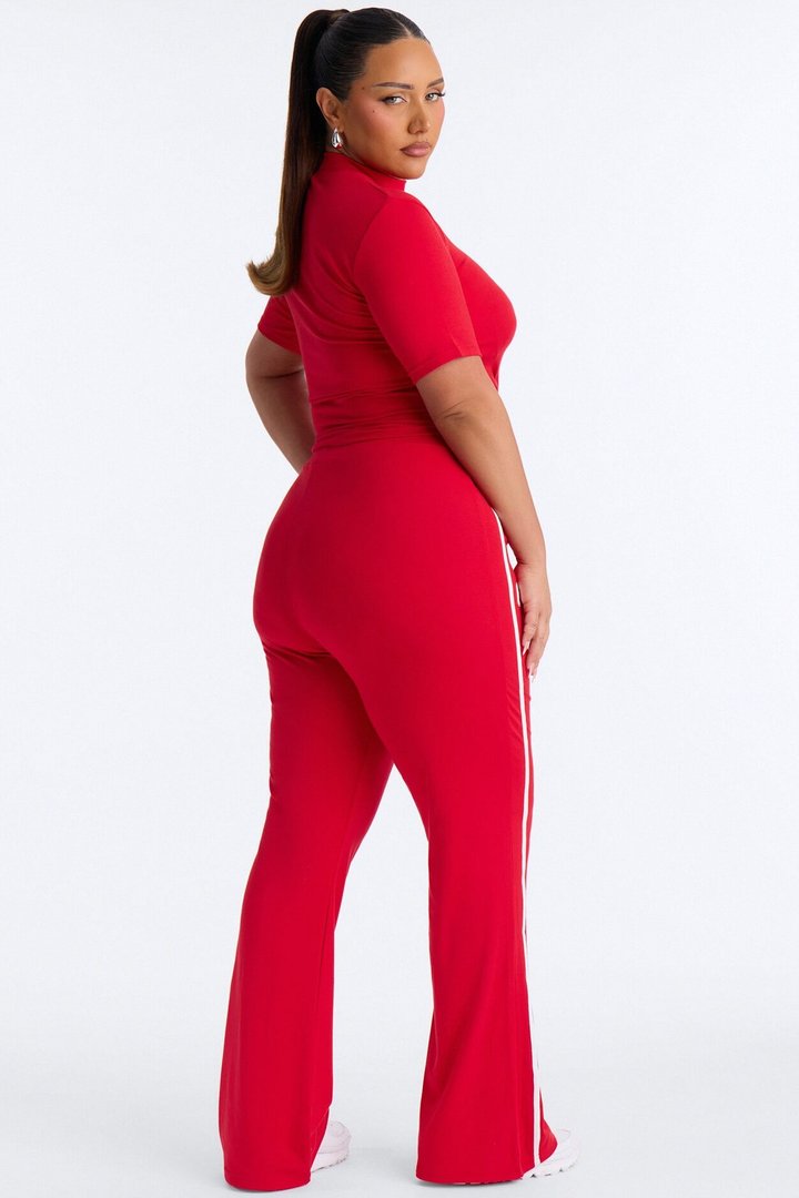 Sporty Vibe Ribbed Pant Set - Red