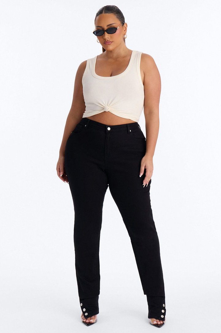 Siena Straight Leg Button Stacked Pant - Black