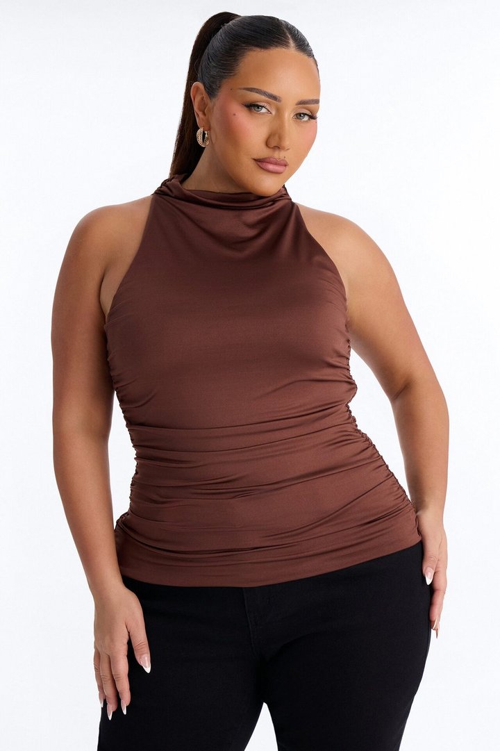 Eliana High Neck Top - Brown
