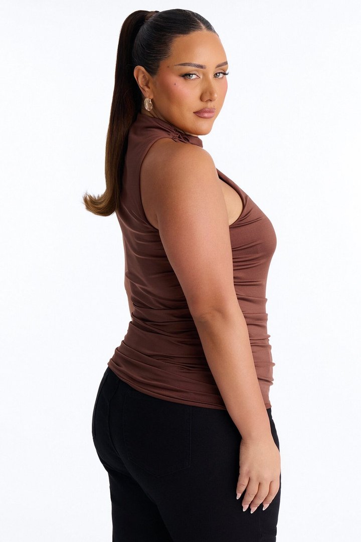 Eliana High Neck Top - Brown