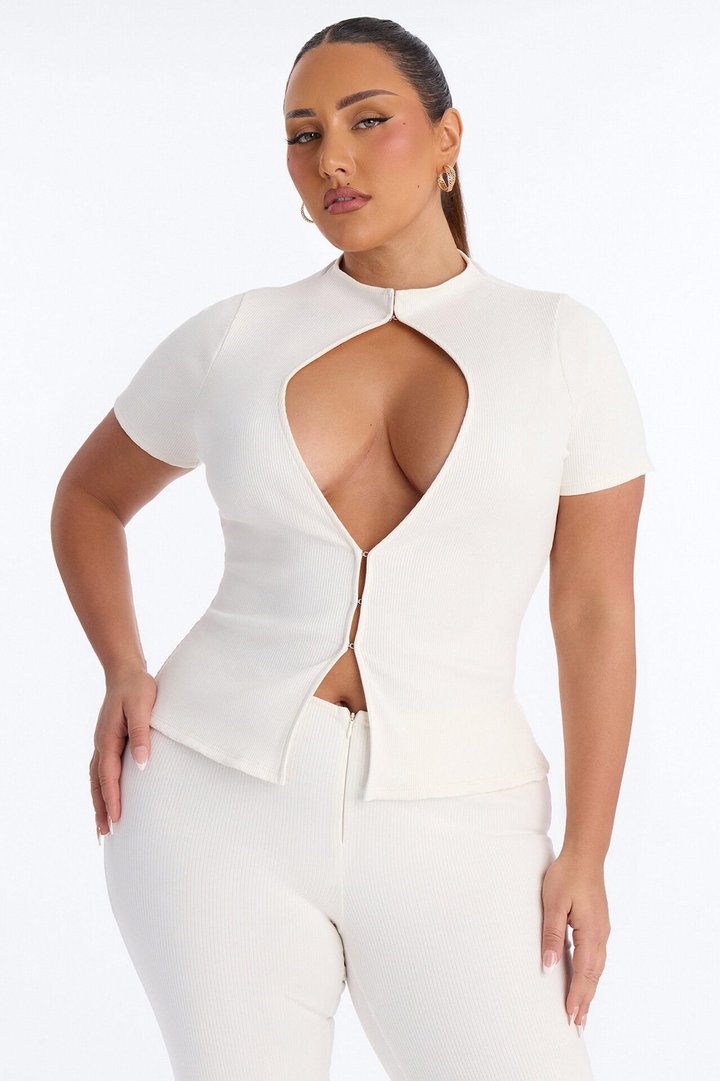 Samira Snatched Short Sleeve Pant Set - Off White