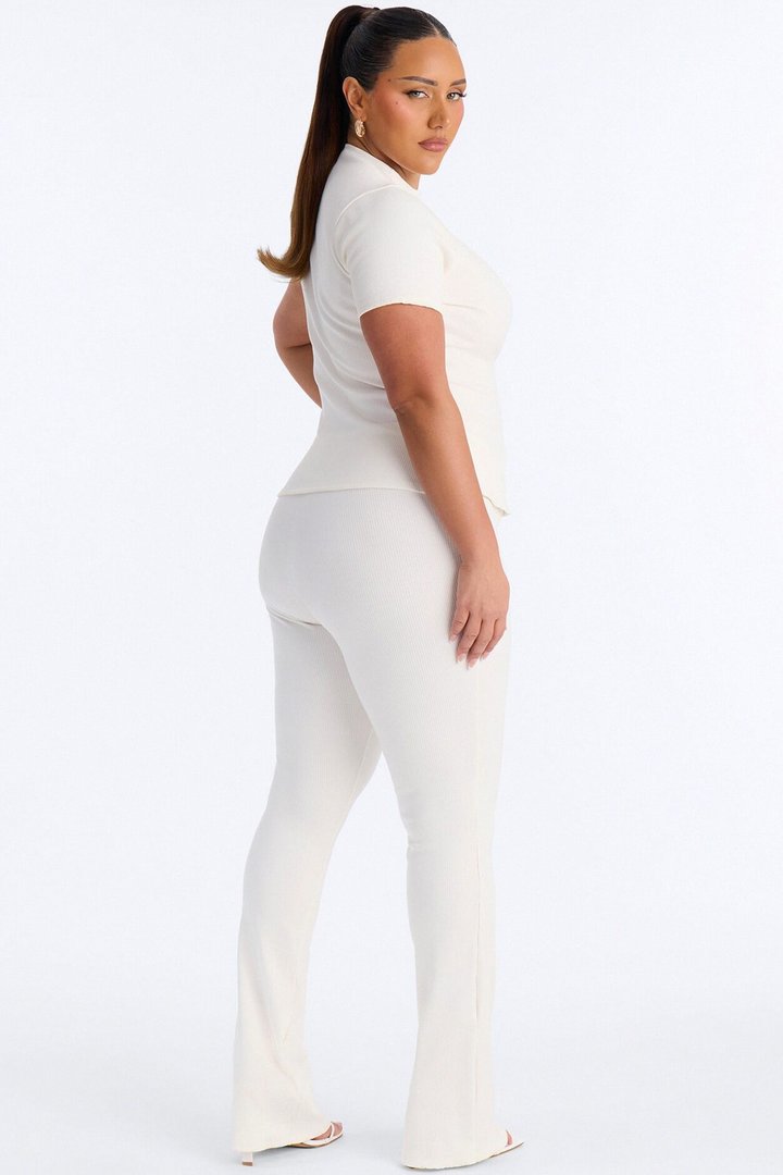 Samira Snatched Short Sleeve Pant Set - Off White