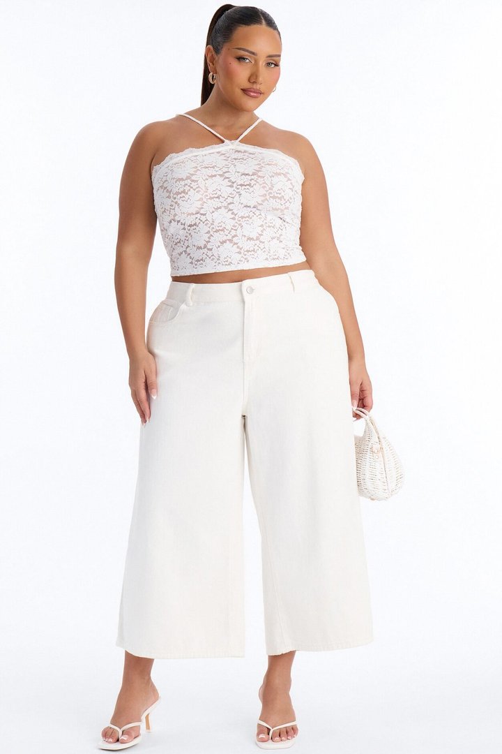 Anna Low Rise Cropped Wide Leg Pant 23″ - White