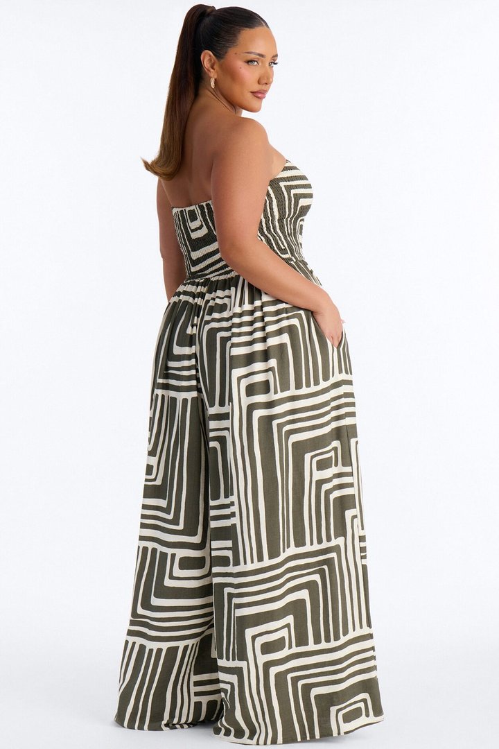 Aurora Strapless Wide Leg Jumpsuit - Olive