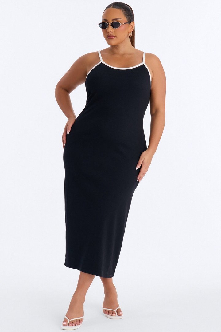 Lowkey Built In Bra Cami Midi Dress - Black