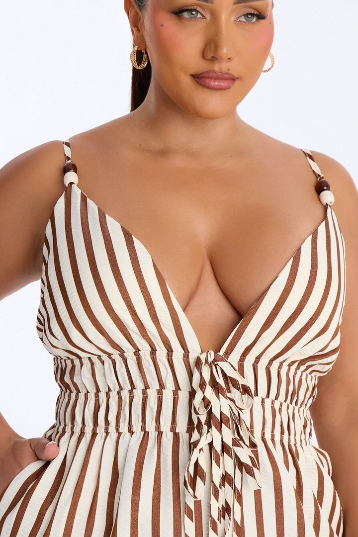 Taya Beaded Wide Leg Jumpsuit - Brown