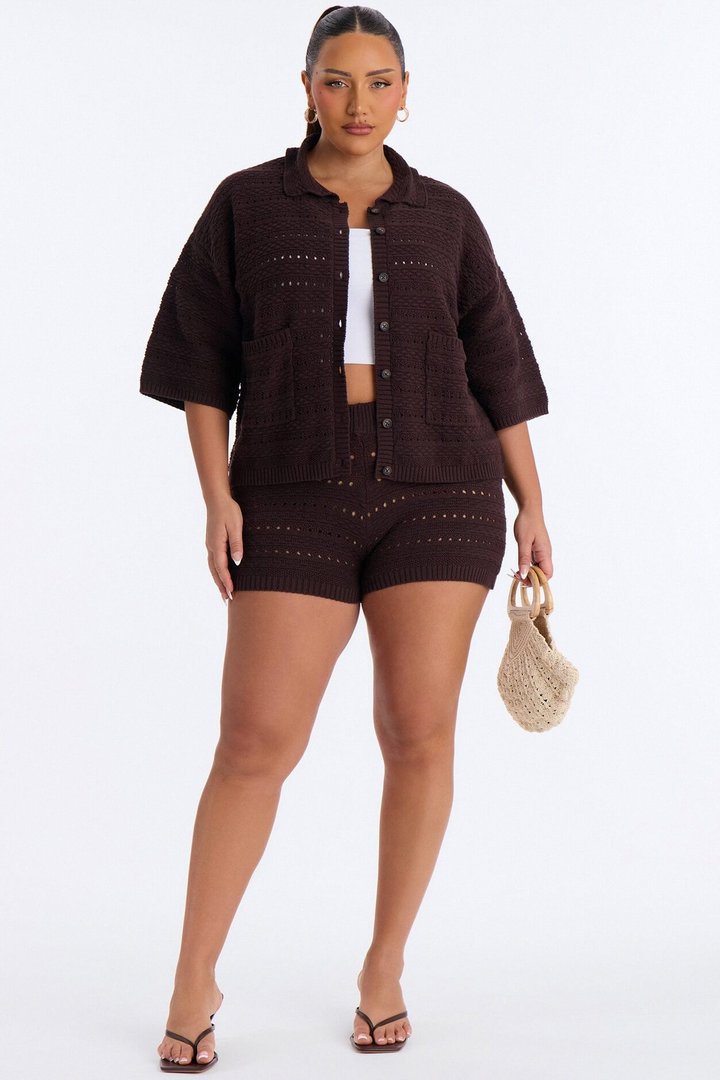 Free Spirit Crochet Short Set - Brown