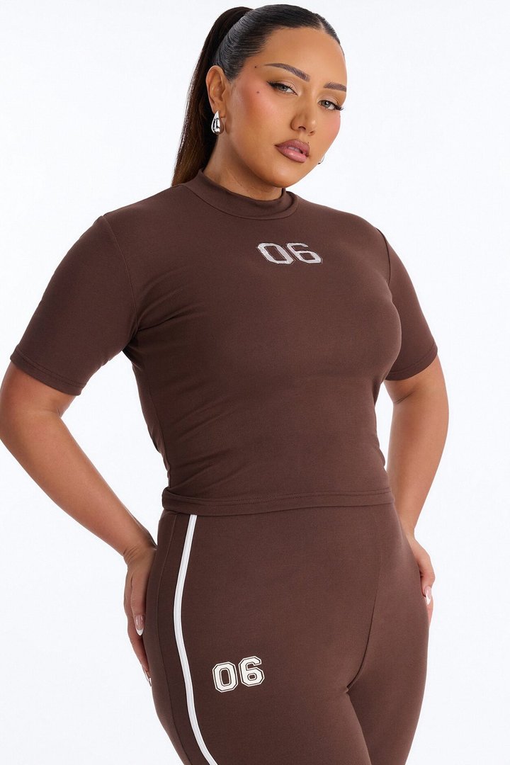 Sporty Vibe Ribbed Pant Set - Chocolate