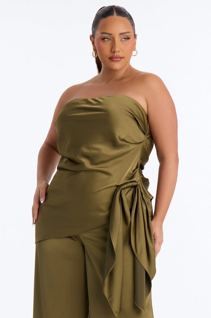 Effortless Strapless Satin Pant Set - Olive
