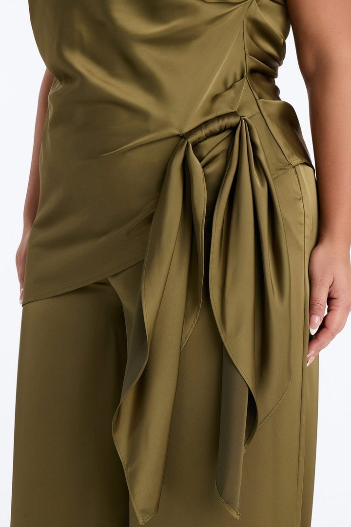 Effortless Strapless Satin Pant Set - Olive