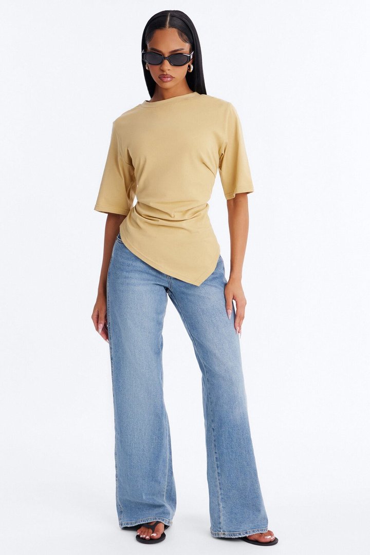Mila Cinched Waist Asymmetrical T-Shirt - Honey