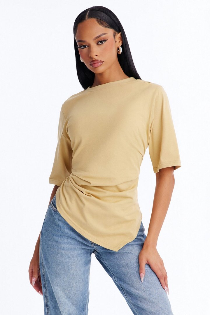 Mila Cinched Waist Asymmetrical T-Shirt - Honey