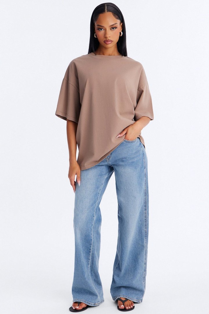 Kali Oversized Boyfriend Crew Neck T-Shirt - Taupe