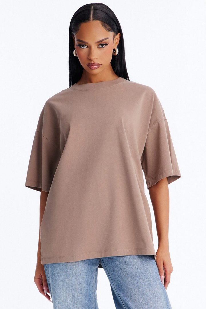 Kali Oversized Boyfriend Crew Neck T-Shirt - Taupe