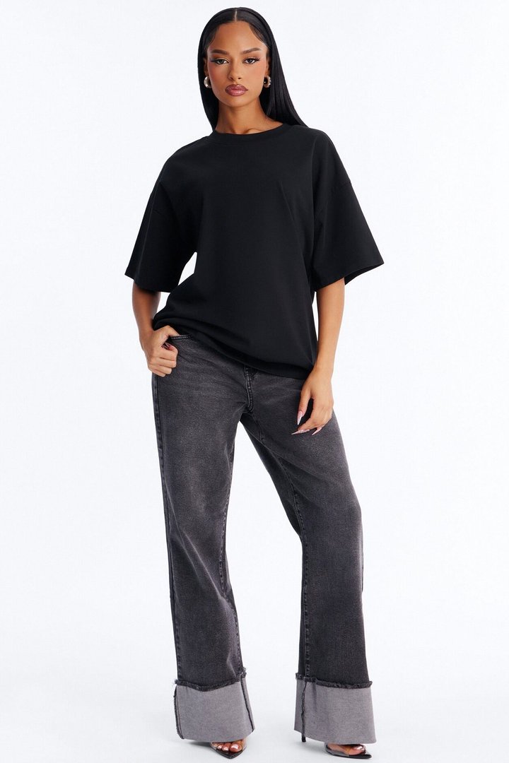 Kali Oversized Boyfriend Crew Neck T-Shirt - Black