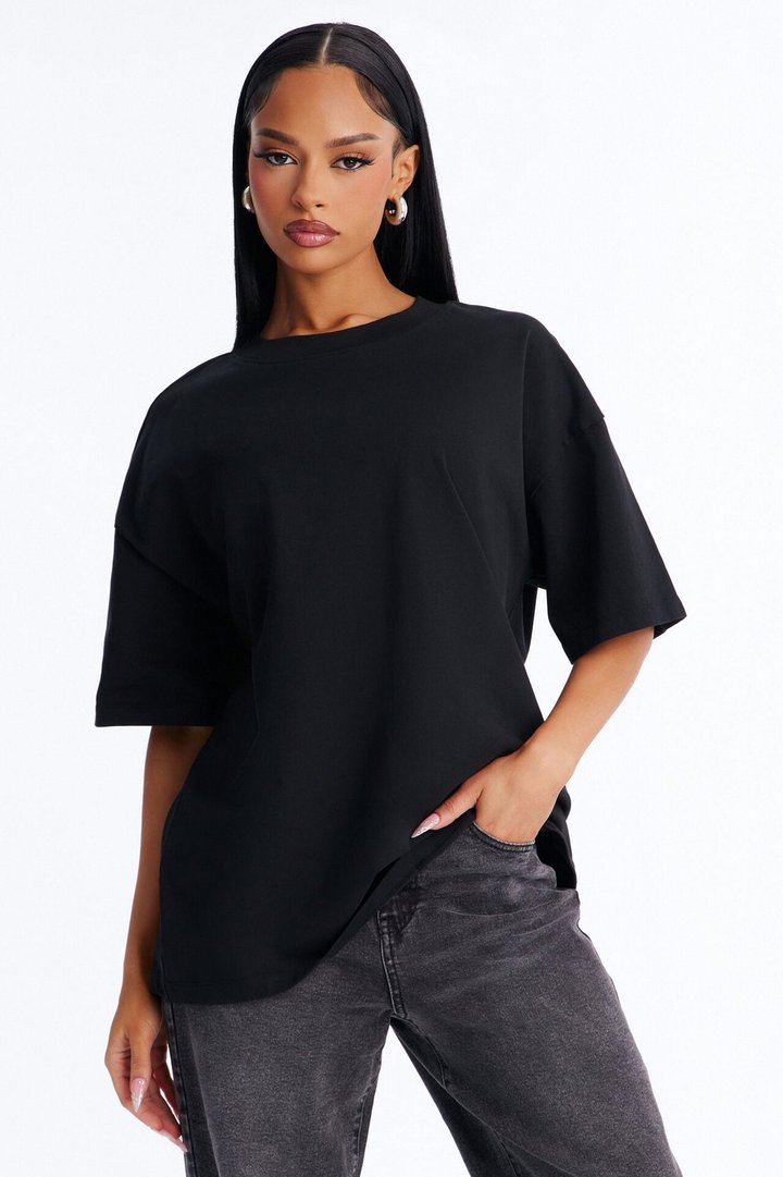 Kali Oversized Boyfriend Crew Neck T-Shirt - Black