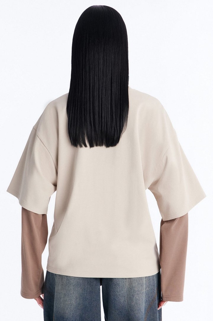 Justine Layered Long Sleeve T-Shirt - Stone/Combo