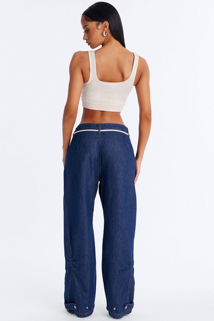 Nonchalant Drapey Tie Waist Jeans - Dark Denim