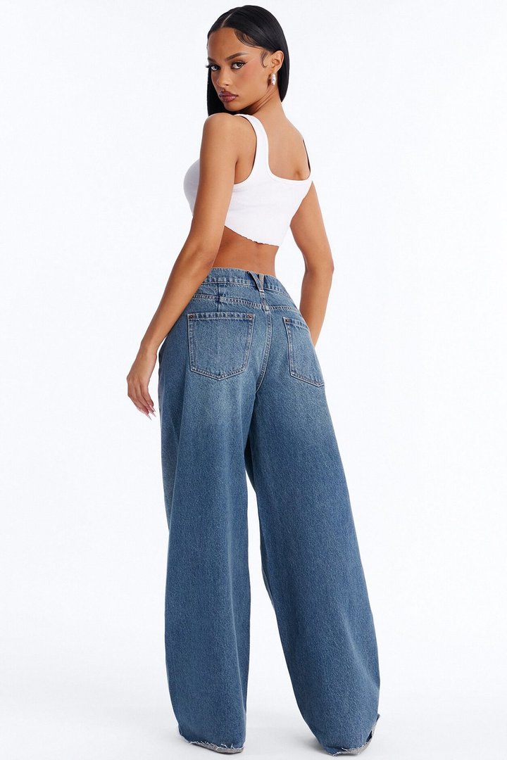 Serrano Drop Waist Wide Leg Jeans - Medium Wash