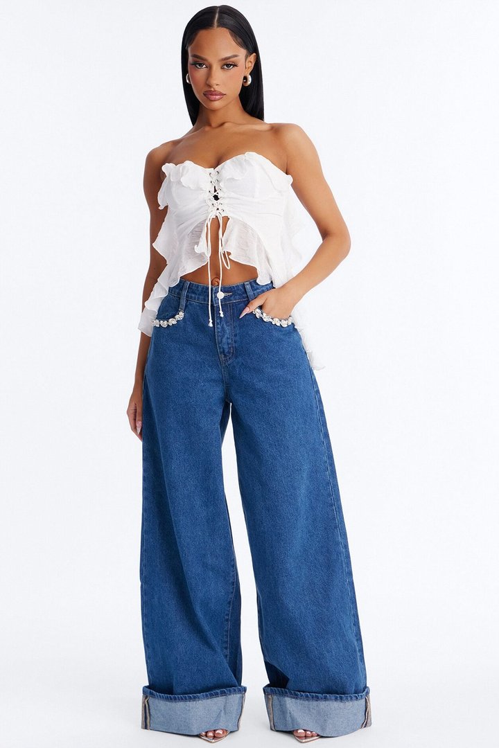 Stone Cold Embellished Cuffed Jeans - Dark Wash