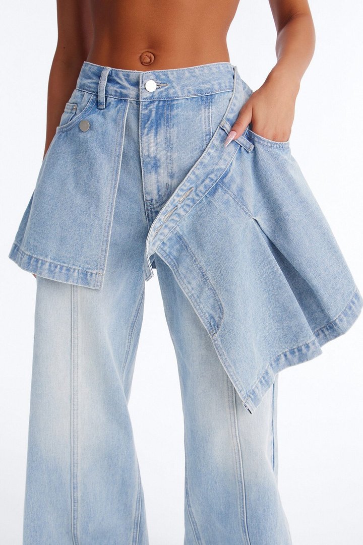 Unfinished Business 2Fer Wide Leg Jeans - Medium Wash