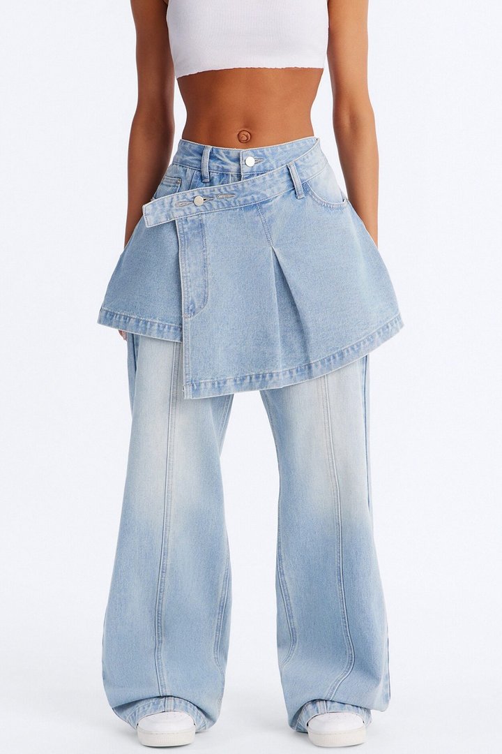 Unfinished Business 2Fer Wide Leg Jeans - Medium Wash