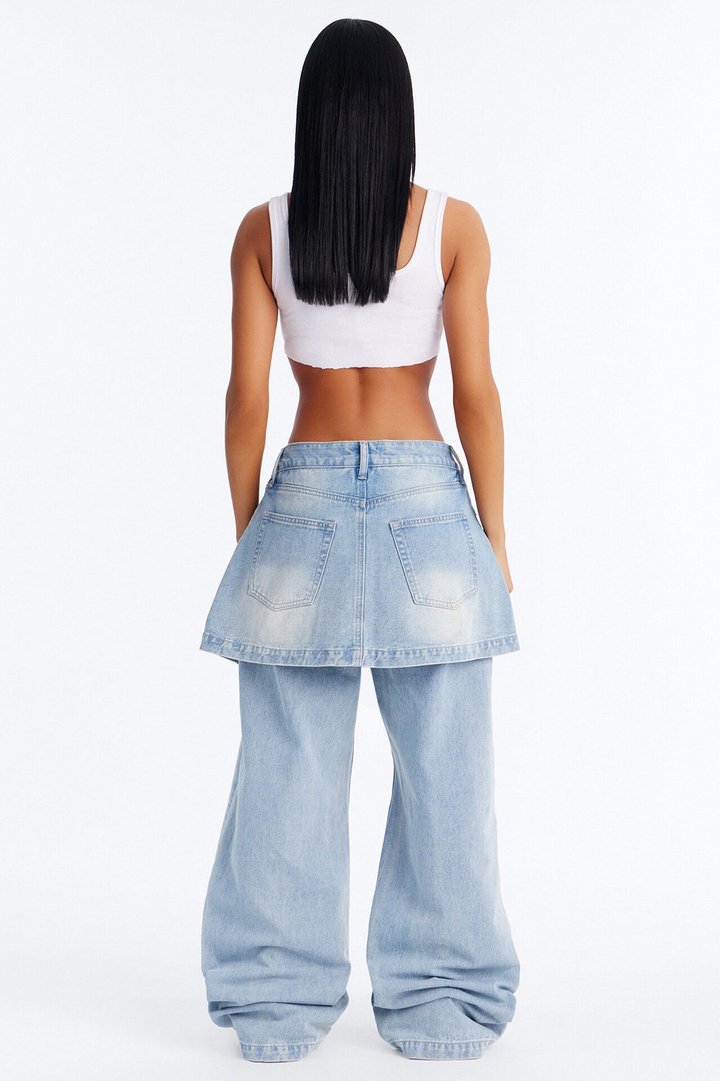 Unfinished Business 2Fer Wide Leg Jeans - Medium Wash