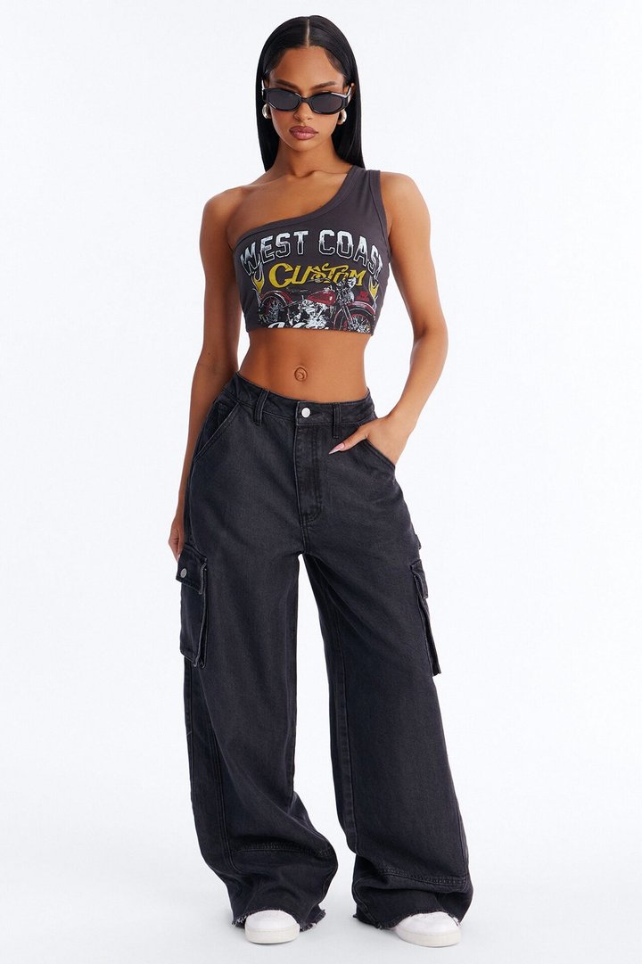Dreaming Of You Drapey Cargo Wide Leg Jeans - Black Wash