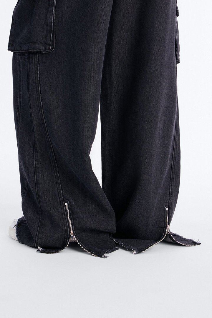 Dreaming Of You Drapey Cargo Wide Leg Jeans - Black Wash