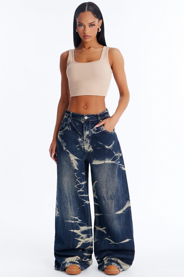Siren Drop Waist Baggy Wide Leg Jeans - Dark Wash