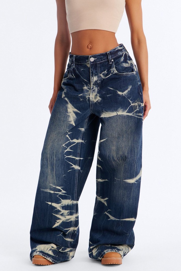 Siren Drop Waist Baggy Wide Leg Jeans - Dark Wash