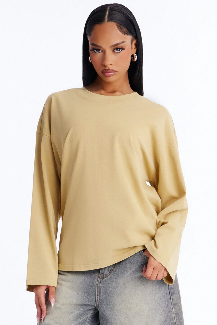 Arissa Crew Neck Long Sleeve Oversized T-Shirt - Honey