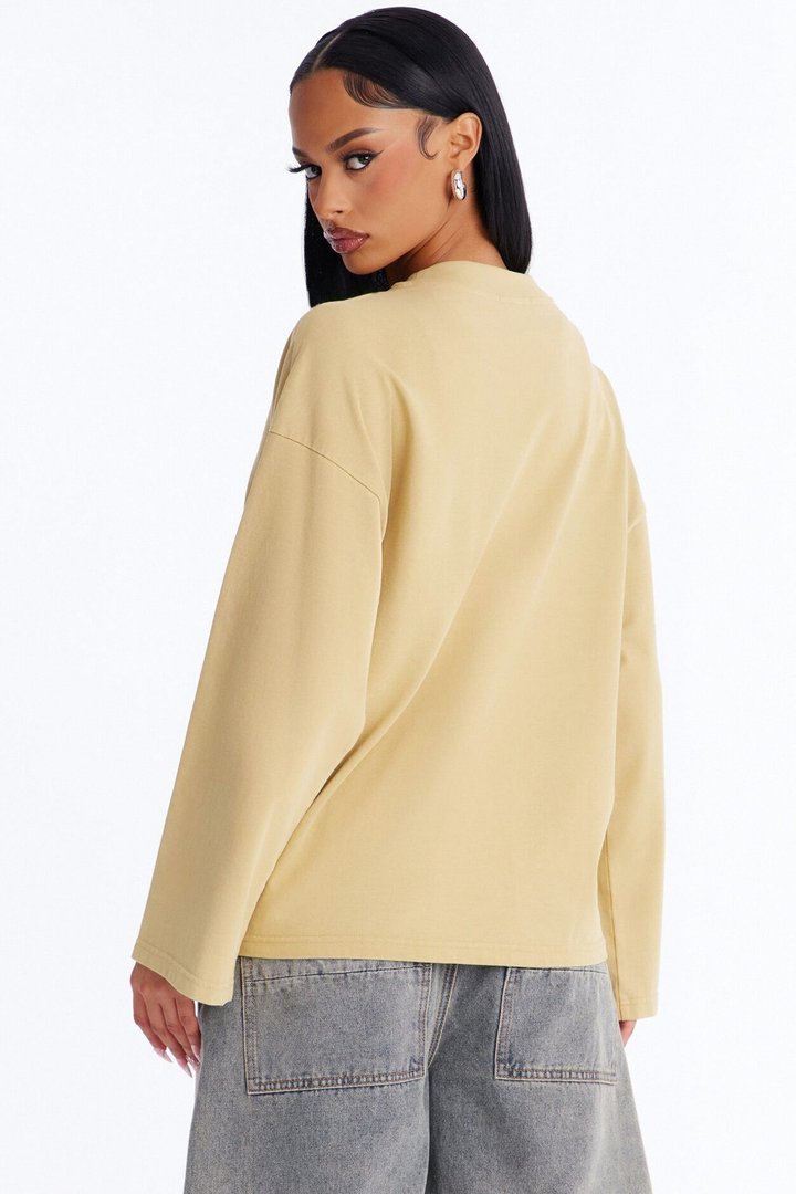 Arissa Crew Neck Long Sleeve Oversized T-Shirt - Honey