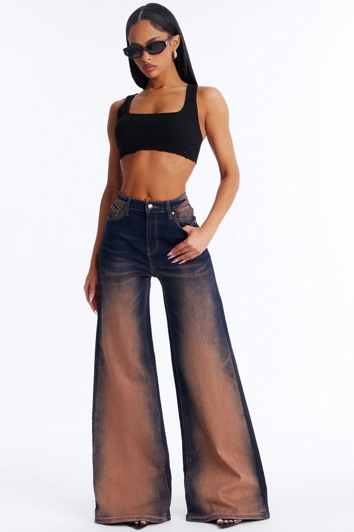 Every Move Ombre Tinted Wide Leg Jeans - Vintage Wash