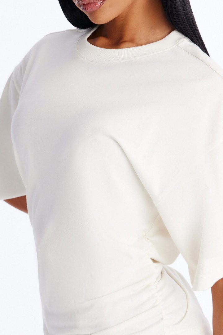 Nora Crew Neck Ruched Short Sleeve T-Shirt - Cream