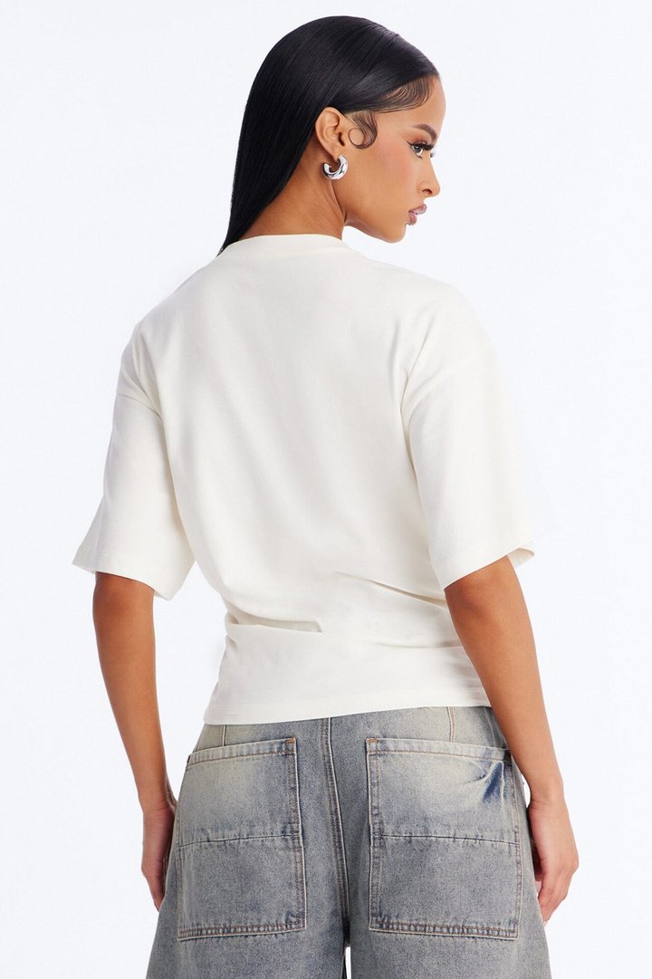 Nora Crew Neck Ruched Short Sleeve T-Shirt - Cream