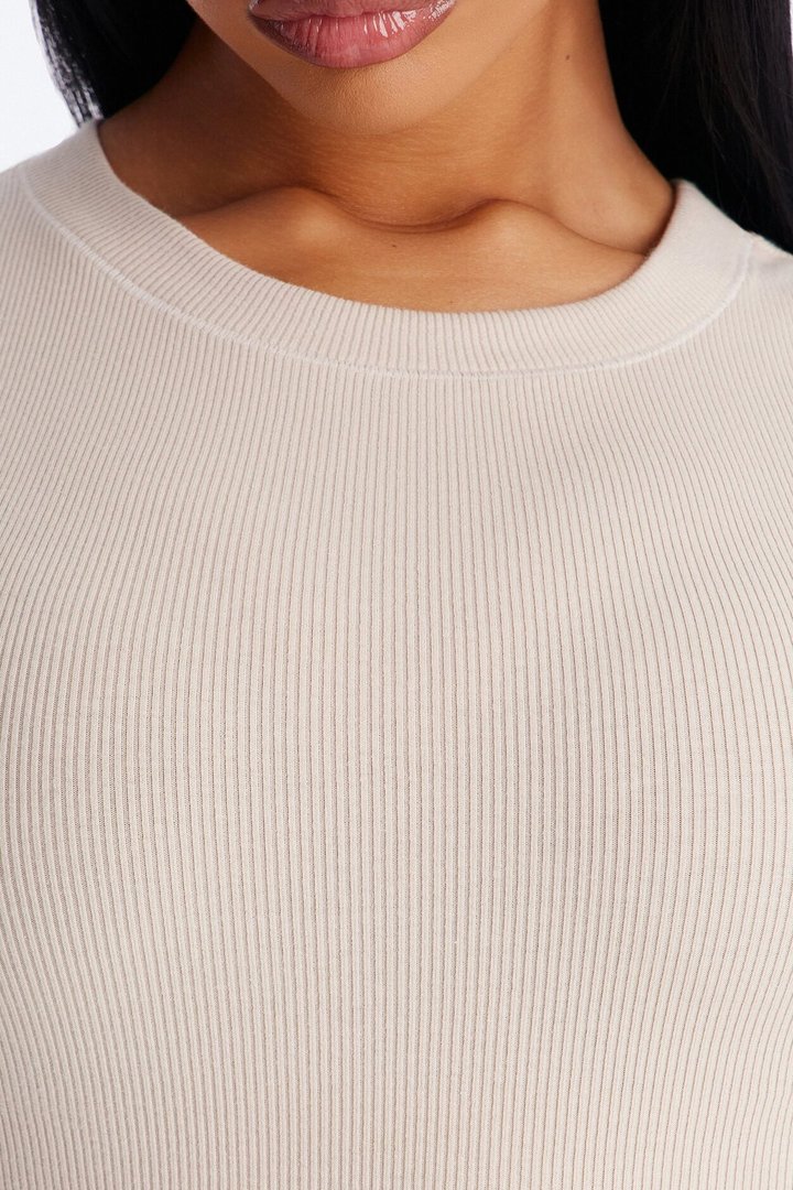 Kayla Rib Cap Sleeve Crew Neck Top - Stone