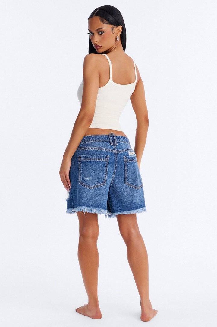 No Signal Ripped Denim Shorts - Medium Wash