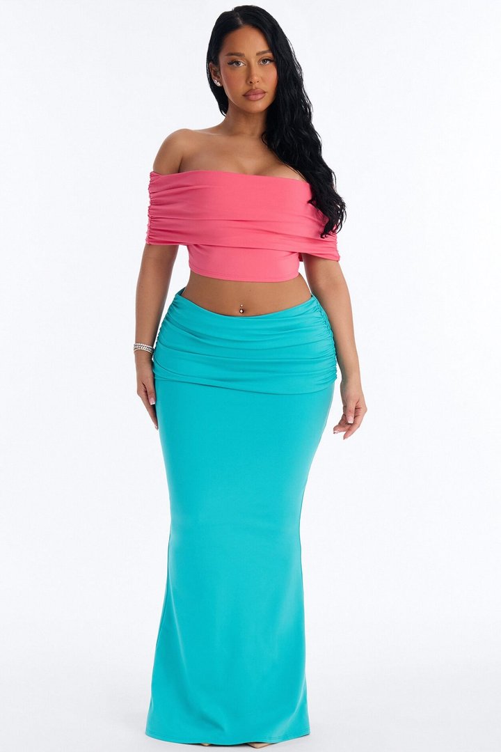 Bianca Matte Form Double Lined Maxi Skirt Set - Aqua/Combo