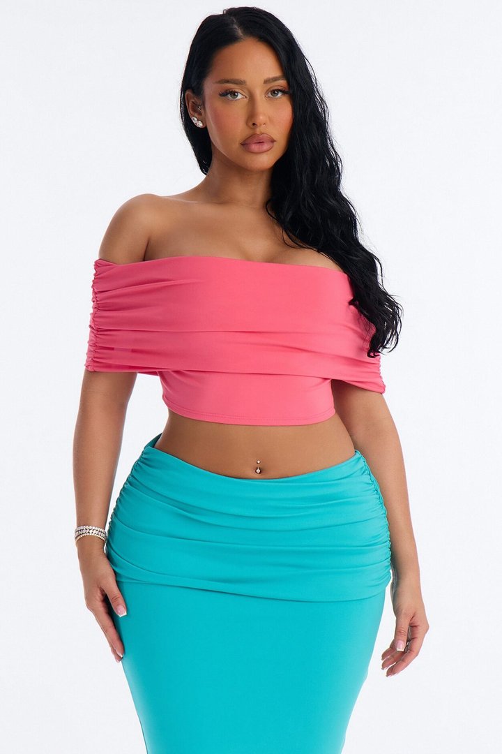 Bianca Matte Form Double Lined Maxi Skirt Set - Aqua/Combo