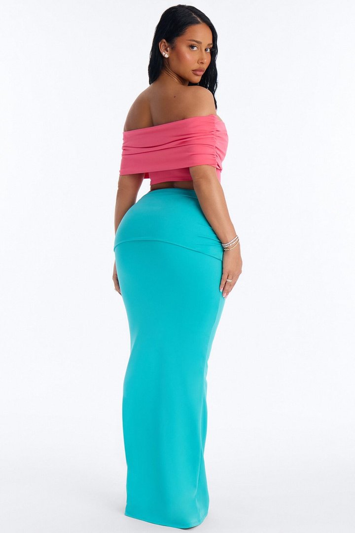 Bianca Matte Form Double Lined Maxi Skirt Set - Aqua/Combo